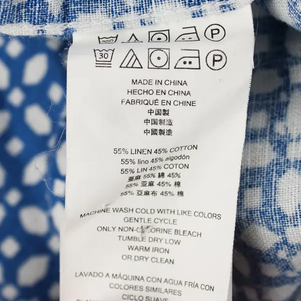 Michael Kors Geometric White/Blue Short Sleeve Collared Button Up Men's L
