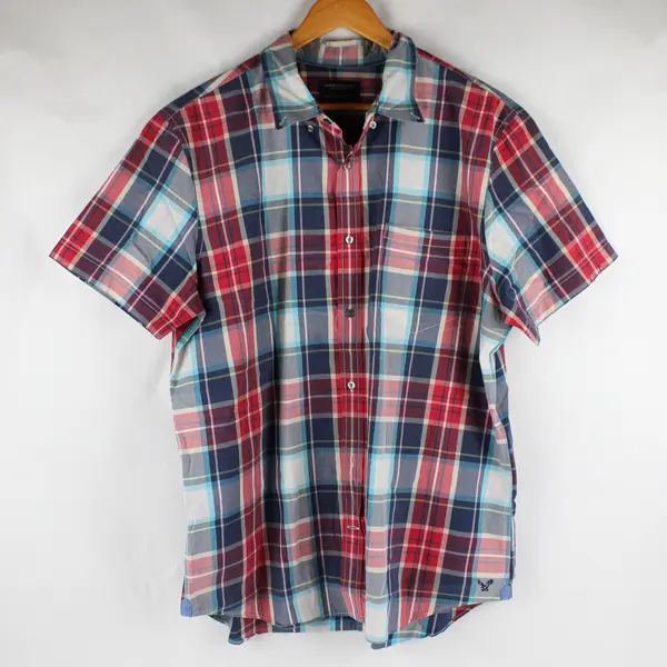 American Eagle Outfitters Plaid Short Sleeve Collared Button Up Men's XXL