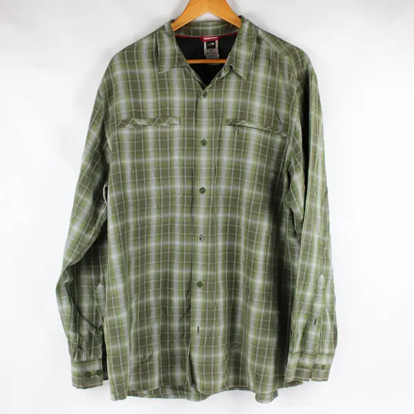 The North Face Green Plaid Long Sleeve Collared Button Up Mens XL