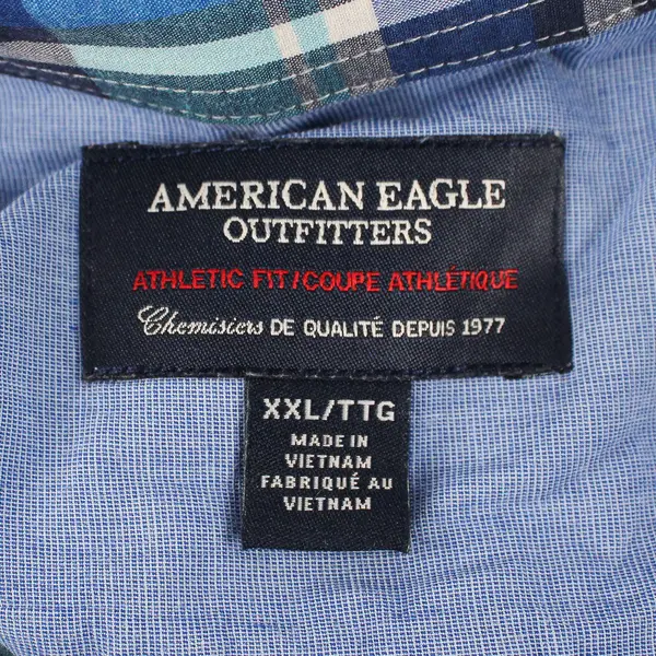 American Eagle Outfitters Blue Plaid Long Sleeve Collared Button Up Men's XXL