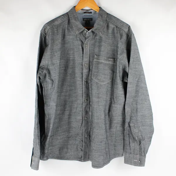Eddie Bauer Solid Gray Color Long Sleeve Collared Button Up Men's XL