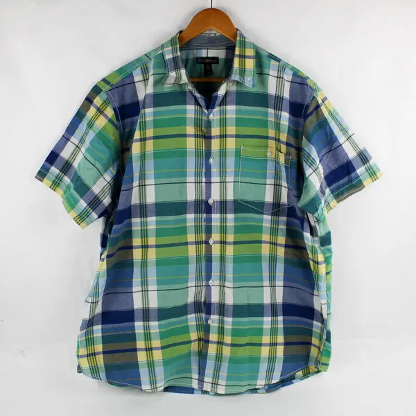 Club Room Blue/Green Plaid Short Sleeve Collared Button Up Men's XL