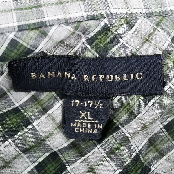 Banana Republic Gray/Green Plaid Long Sleeve Collared Button Up Men's 17-17.5 XL