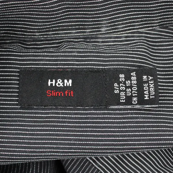 H&M Men’s S/P 15 Black and White Striped Slim Fit Long Sleeve Cotton Dress Shirt