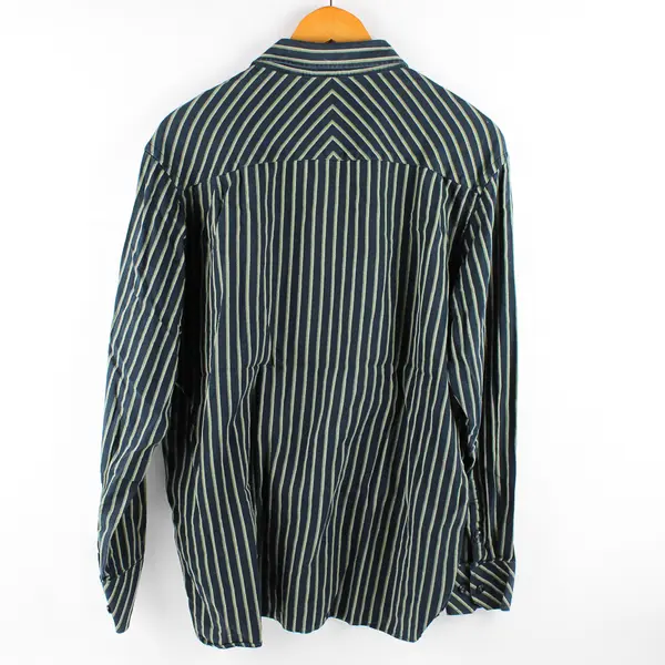 Perry Ellis Men's M Blue Green 100% Cotton Long Sleeve Button Up Dress Shirt