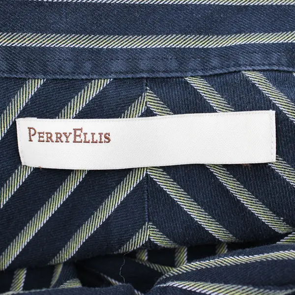 Perry Ellis Men's M Blue Green 100% Cotton Long Sleeve Button Up Dress Shirt