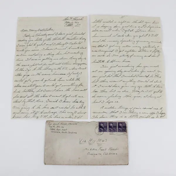 Lot Of 4 1944 WWII Letters Airmail Leo Keechi Greenville California Family