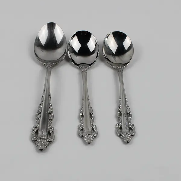 Lot of 3 Wallace Silver Antique Baroque Pattern 18/8 SS 2 Sugar 1 Soup Spoons