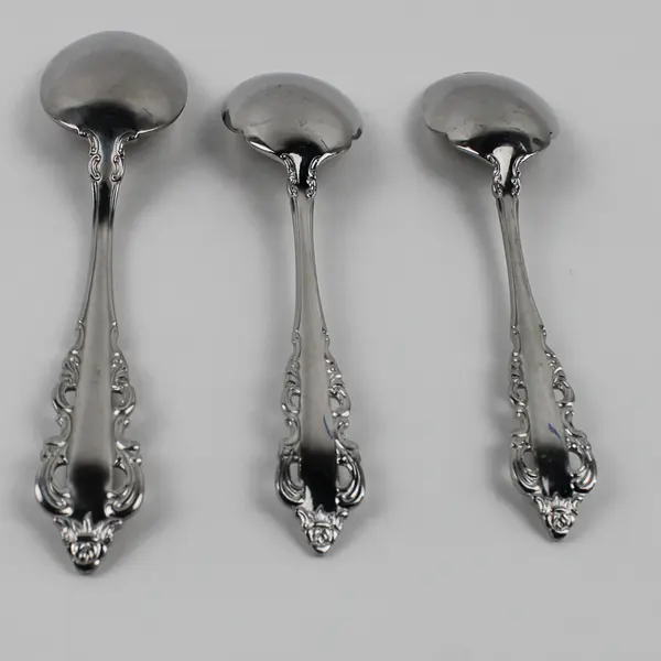 Lot of 3 Wallace Silver Antique Baroque Pattern 18/8 SS 2 Sugar 1 Soup Spoons