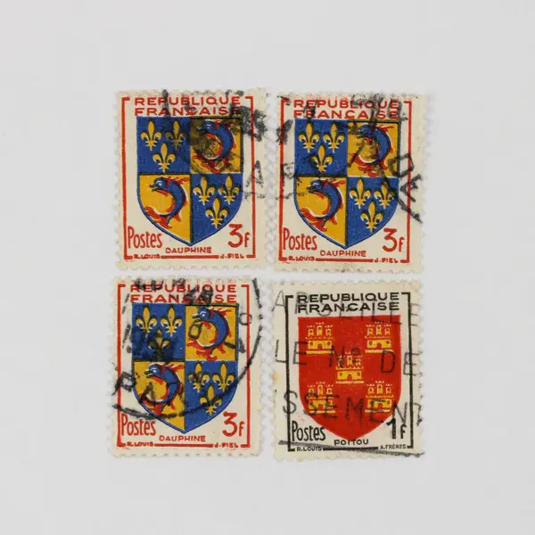 Lot Of 4 France 1953 Coat Of Arms Dauphine Poitou Stamps Used