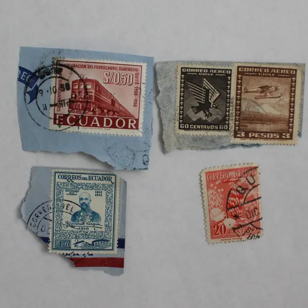 Lot Of 5 Ecuador Chile Stamps Used Train Airmail