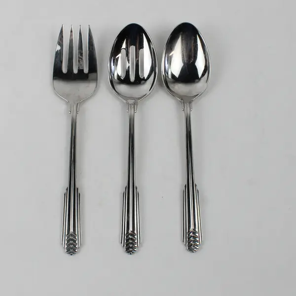 Lot Of 3 Fortunoff FTU7 (Stainless) Flatware Serving Fork & Spoons 8.75" Long