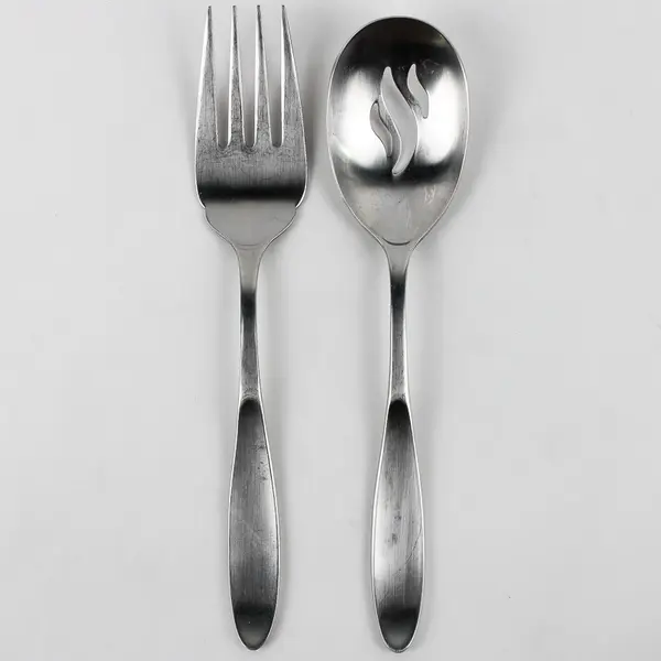 Lot of 2 Wallace Silver Array Pattern 18/10 Stainless Serveware Spoon Fork Good