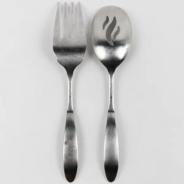 Lot of 2 Wallace Silver Array Pattern 18/10 Stainless Serveware Spoon Fork Good