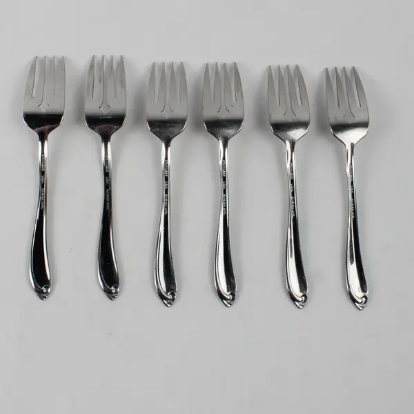 Lot Of 6 Oneida Silver Whispering Sand (Stainless) Flatware Salad Forks 6.25"
