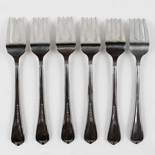 Lot of 6 Wallace Silver Alton Pattern 18/10 Stainless Salad Forks 7" Good