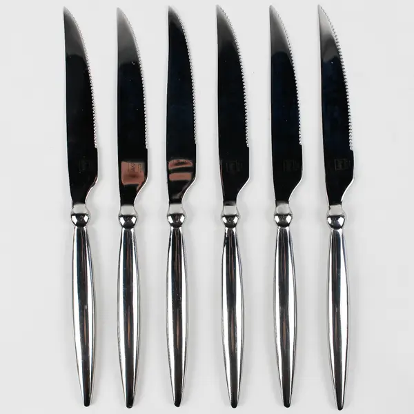 Lot of 6 Mikasa Ballet Pattern 18/10 Stainless Steak Knives 9.5" Plastic Sleeves