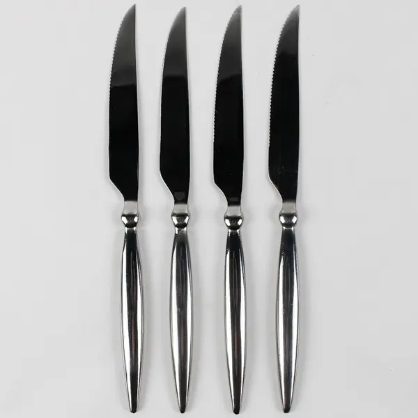 Lot of 4 Mikasa Ballet Pattern 18/10 Stainless Steak Knives 9.5" Plastic Sleeves