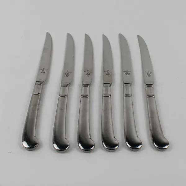 Lot of 6 Pfaltzgraff PFF33 Pattern 18/8 SS Pistol Handle Steak Knives 9" Rare