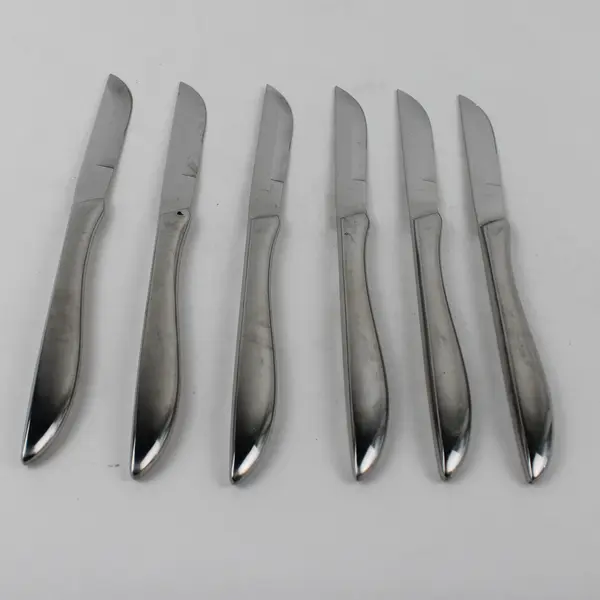 Lot of 6 Japanese Stainless Steel Sword Style Steak Knives Serrated 8.5" Good
