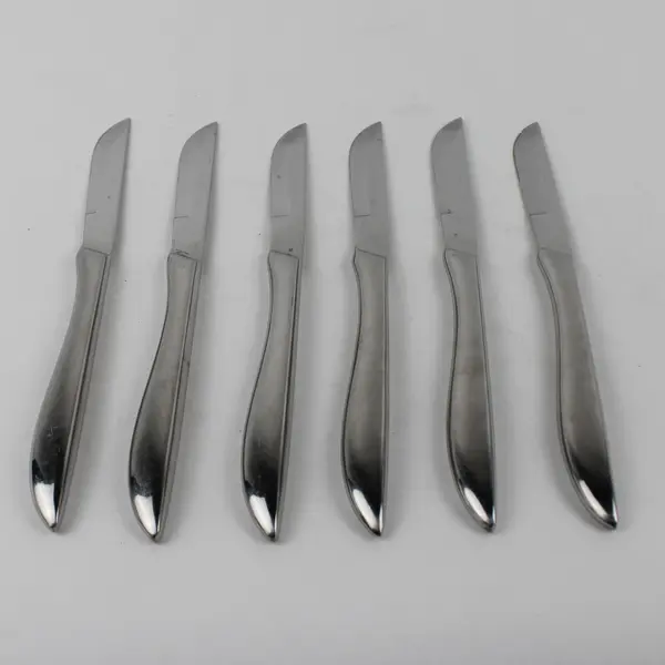 Lot of 6 Japanese Stainless Steel Sword Style Steak Knives Serrated 8.5" Good