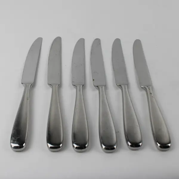 Japanese Stainless Steel Sword Style Lot of 6 Steak Knives Serrated 8.25" Good