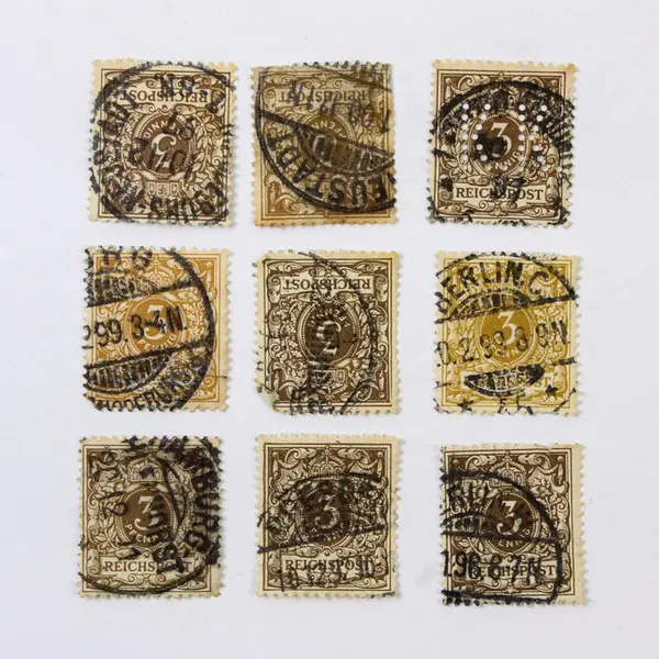 Lot Of 9 Germany Deutsches Reichspost 3 Pfennig Stamps Used 1890s