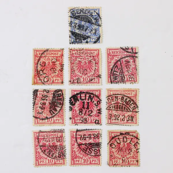 Lot Of 10 Germany Deutsches Reich Imperial Eagle 10pf 20pf Stamps Used 1890s