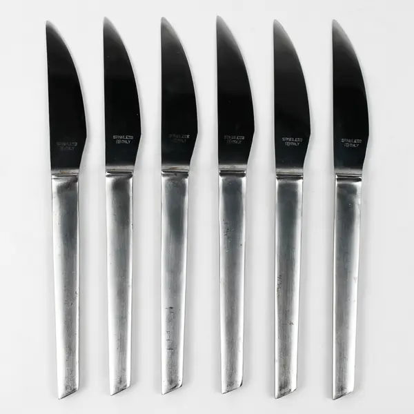 Lot of 6 Italian  Stainless Steel Steak Knives No Serration 3.25" Blade 8.25" 