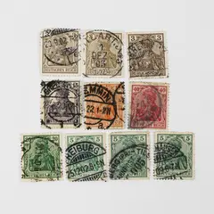 Lot Of 10 Germany Deutsches Reich Germania 3/5/10/15/20/40 Pfennig Stamps Used