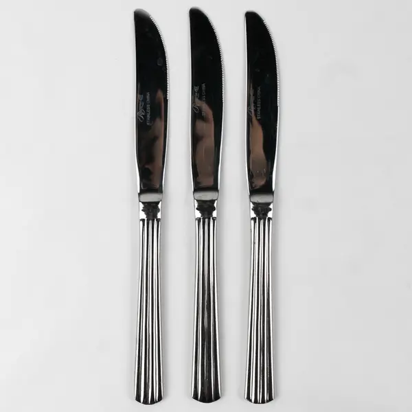 Lot of 3 International Silver (aka Rogers) Stainless Dinner Knives 9" Ribbed 