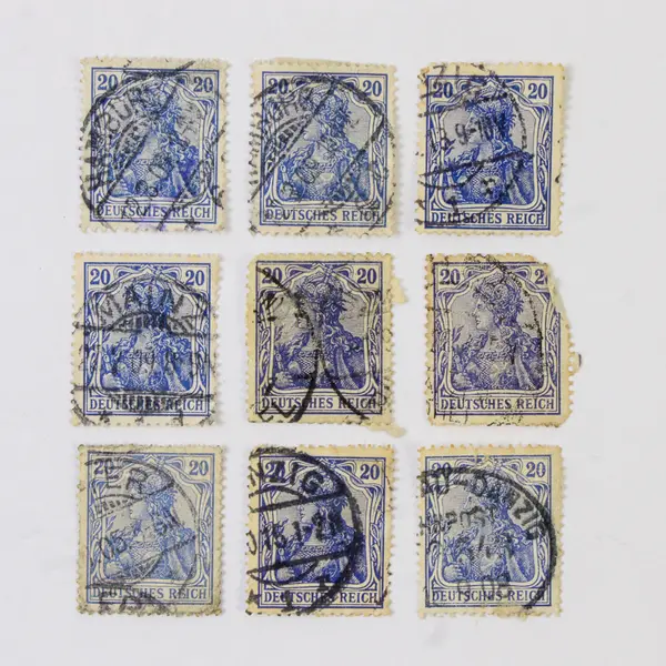 Lot Of 9 Germany Deutsches Reich Germania 20 Pfennig Stamps Used