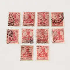 Lot Of 10 Germany Deutsches Reich Germania 10 Pfennig Stamps Used