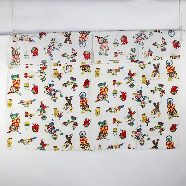 Lot of 2 Vintage Circus Clown Animal Fabric Pieces  1.5 Yards x 35" Wide FLAWED