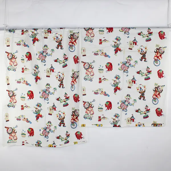 Lot of 2 Vintage Circus Clown Animal Fabric Pieces  1.5 Yards x 35" Wide FLAWED