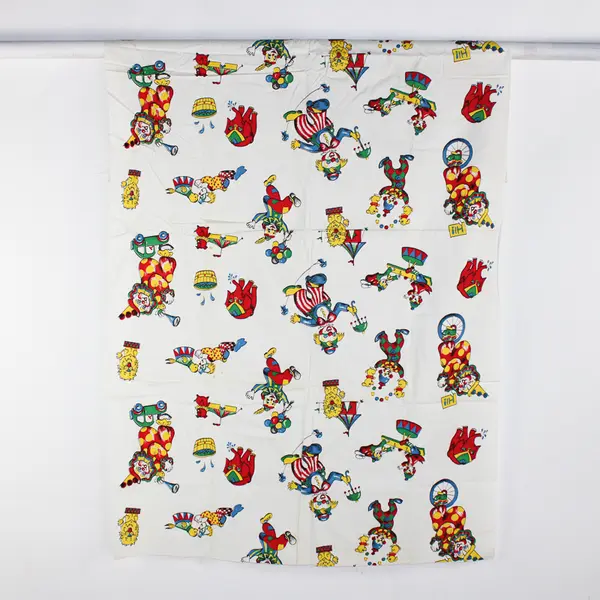 Lot of 2 Vintage Circus Clown Animal Fabric Pieces  1.5 Yards x 35" Wide FLAWED