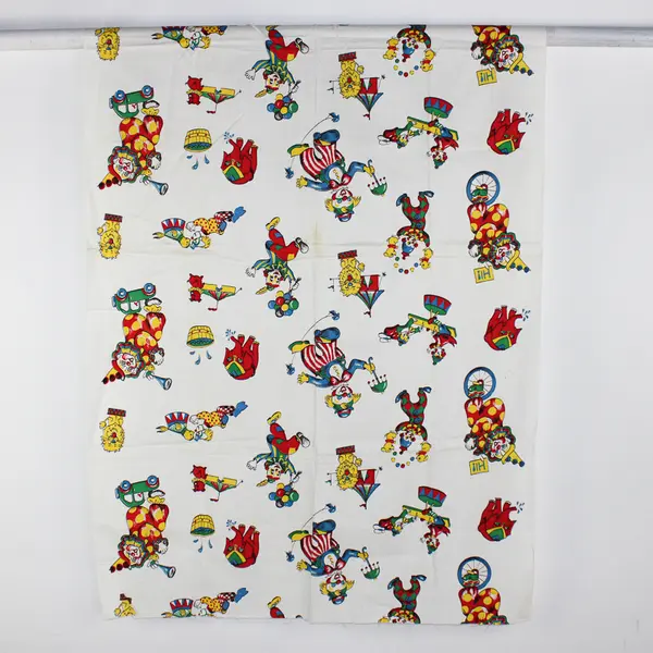 Lot of 2 Vintage Circus Clown Animal Fabric Pieces  1.5 Yards x 35" Wide FLAWED