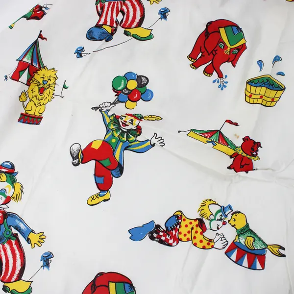 Lot of 2 Vintage Circus Clown Animal Fabric Pieces  1.5 Yards x 35" Wide FLAWED