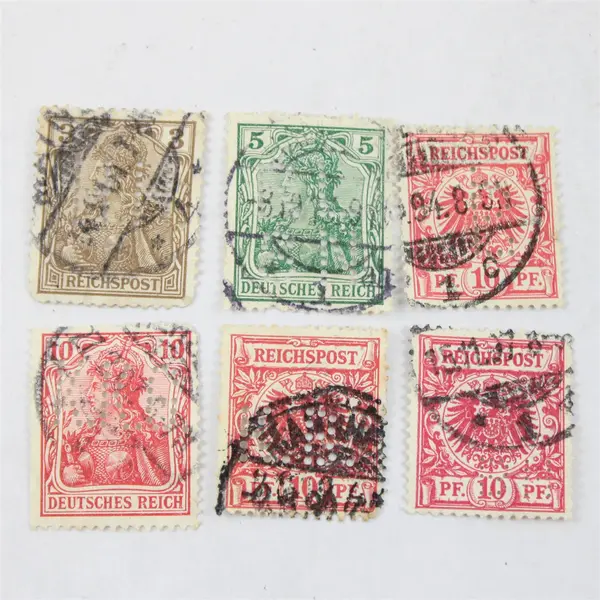 Lot Of 6 Germany Deutsches Reich 3pf 5pf 10pf Perfin Stamps Used