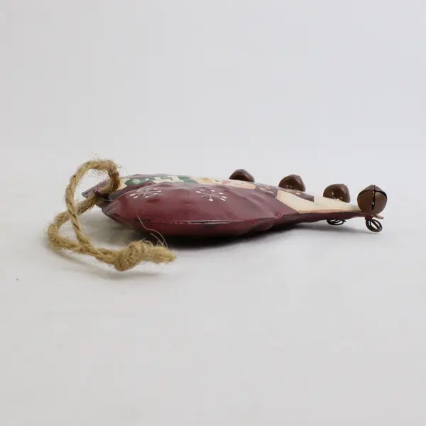 Vintage Kitsch Painted Snowman Metal Heart Christmas Ornament