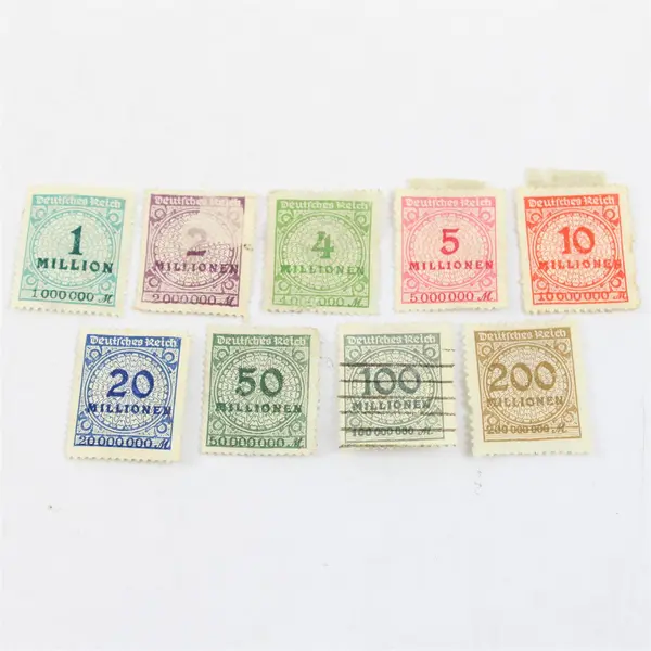 Lot Of 9 Germany 1/2/4/5/10/20/50/100/200 Million Mark Stamps Used 1920s