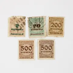 Lot Of 5 Germany 500 Tausend 200 Million 2 Billion 20 Billion Mark Stamps Used 
