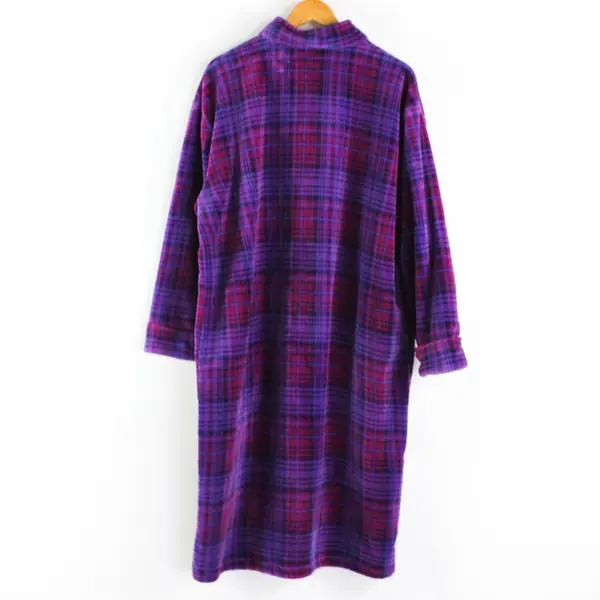 Alexander Del Rossa Pink and Purple Plaid Fleece Zip-Up Trench Coat Women's S/M