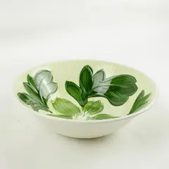 Vintage Corona Hand-Painted Green Floral Ovenproof Serving Bowl Japan
