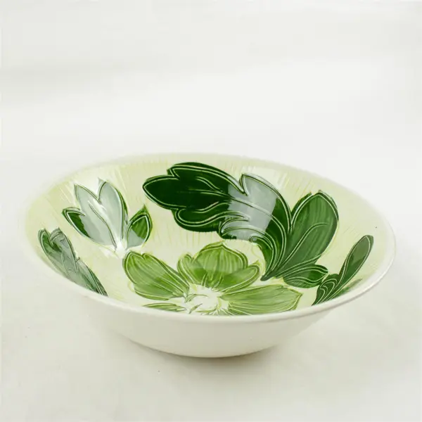 Vintage Corona Hand-Painted Green Floral Ovenproof Serving Bowl Japan
