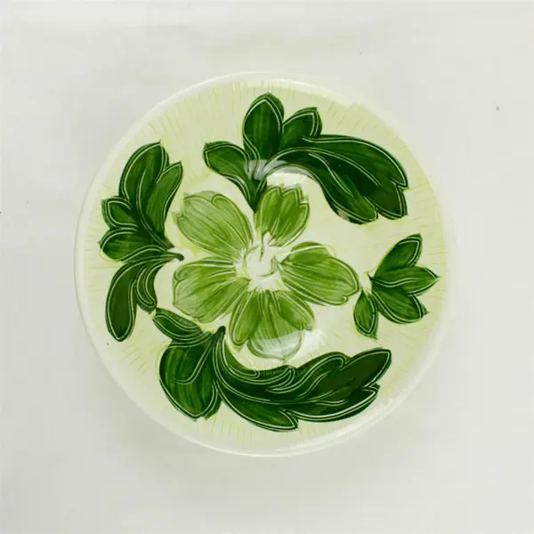 Vintage Corona Hand-Painted Green Floral Ovenproof Serving Bowl Japan
