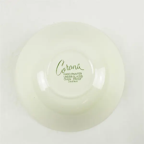 Vintage Corona Hand-Painted Green Floral Ovenproof Serving Bowl Japan