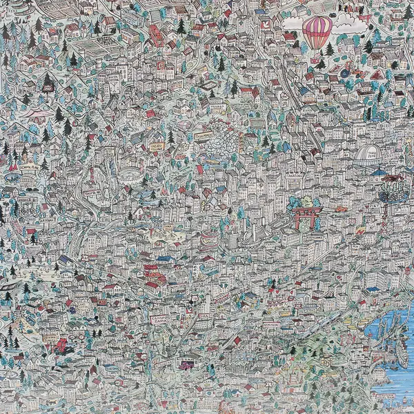 Tokyo Japan Doodle Art Map Poster Print R Edwin Taylor 1992 Matted and Framed