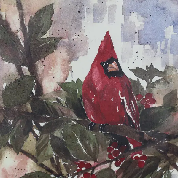 Lynn Gobble Red Cardinal Framed Watercolor Print Matted and Framed