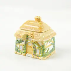 Teleflora Pastel Orange Country Cottage Porcelain Cookie Jar 6.5in